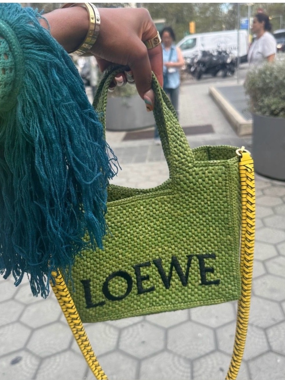 Yellow and Black Striped Rope Bag Strap with Gold Hardware